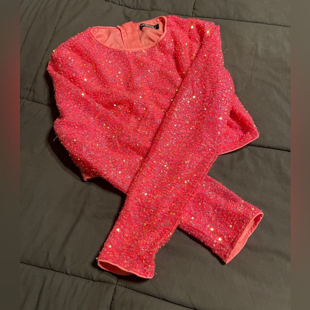 Pink Sequin Crop Top